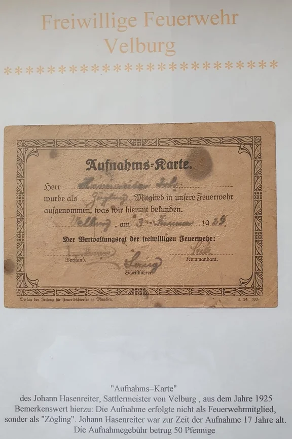 Aufnahmekarte von 1925